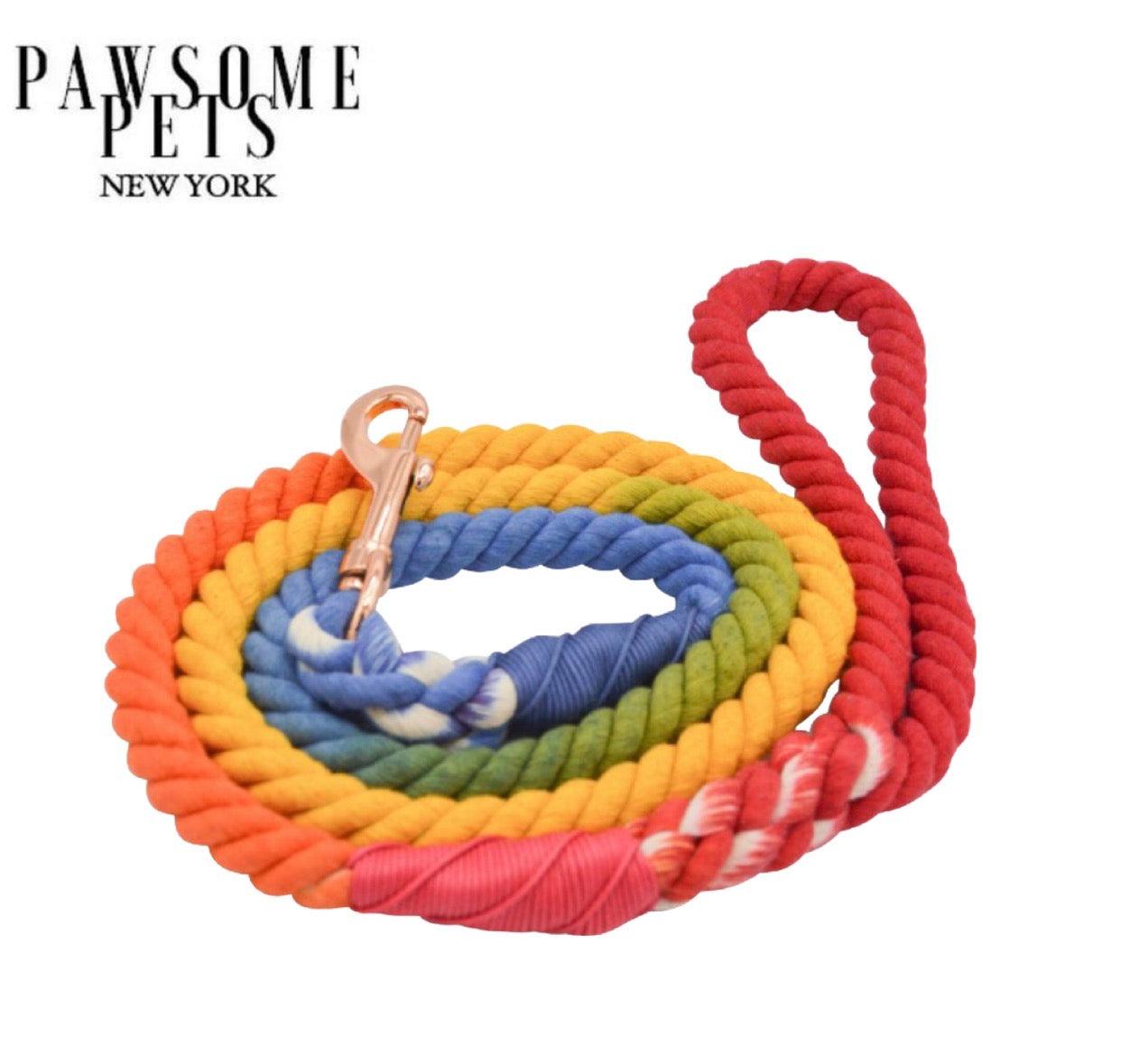 ROPE LEASH - DARK RAINBOW - Pawsomepetsnewyork