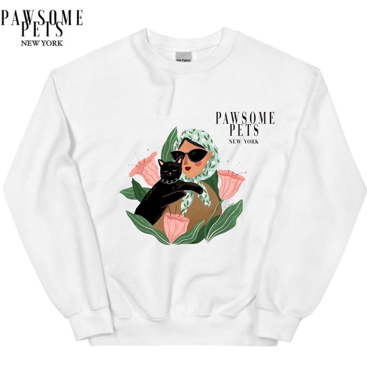 SWEATSHIRT - LADY WITH BLACK CAT - Pawsomepetsnewyork