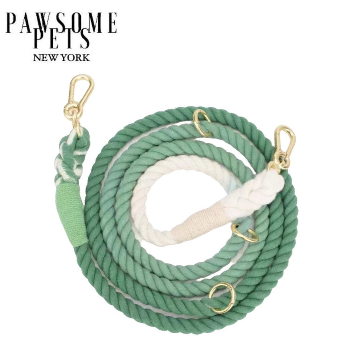 HANDS FREE DOG ROPE LEASH - OMBRE GREEN - Pawsomepetsnewyork