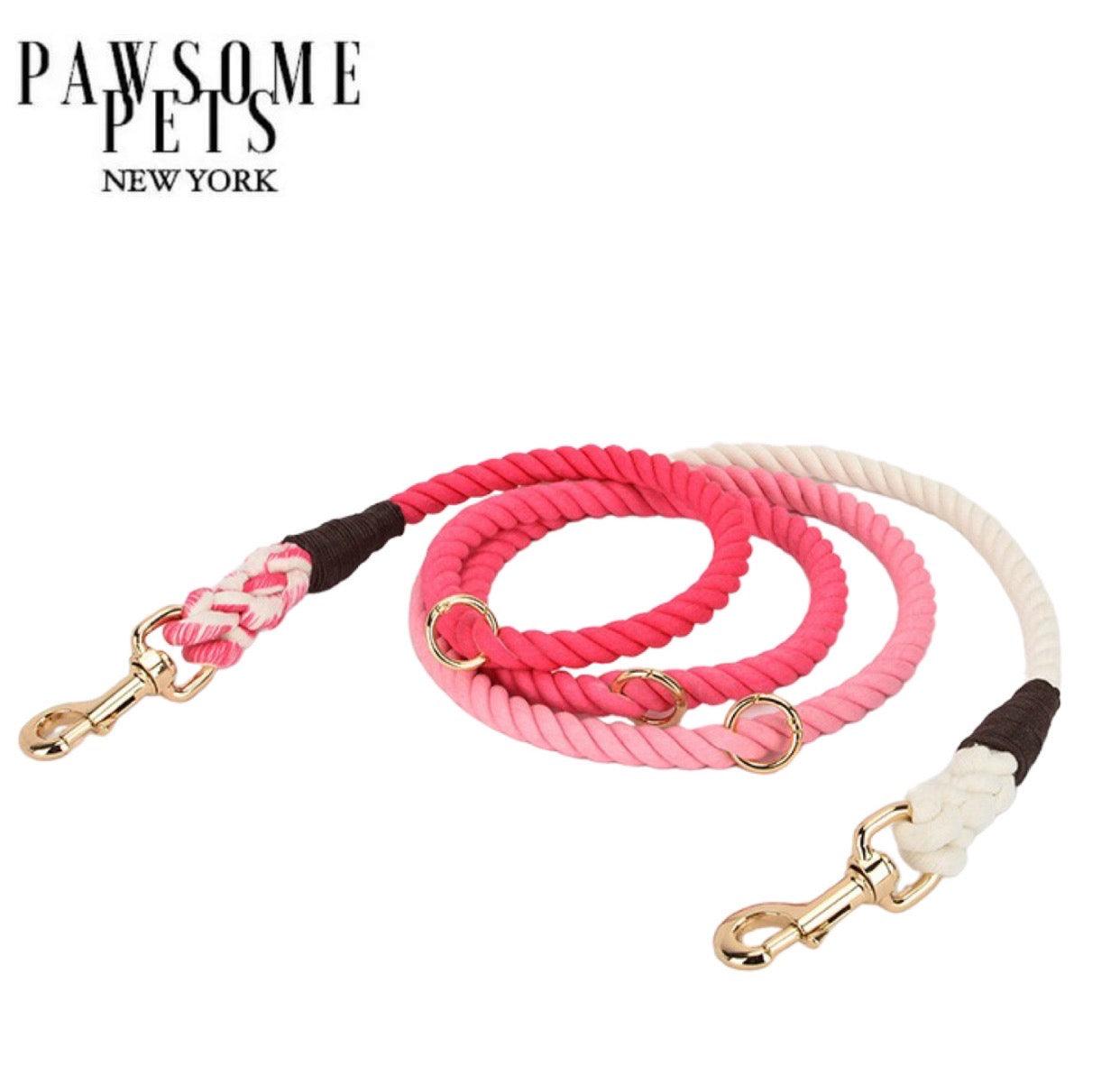 HANDS FREE DOG ROPE LEASH - OMBRE ROSE PINK - Pawsomepetsnewyork
