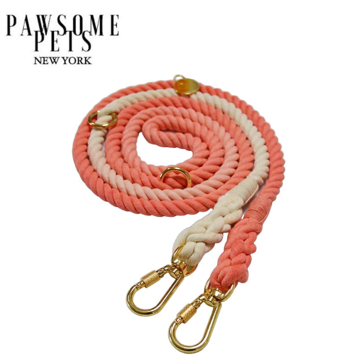 HANDS FREE DOG ROPE LEASH - OMBRE LIGHT CORAL - Pawsomepetsnewyork